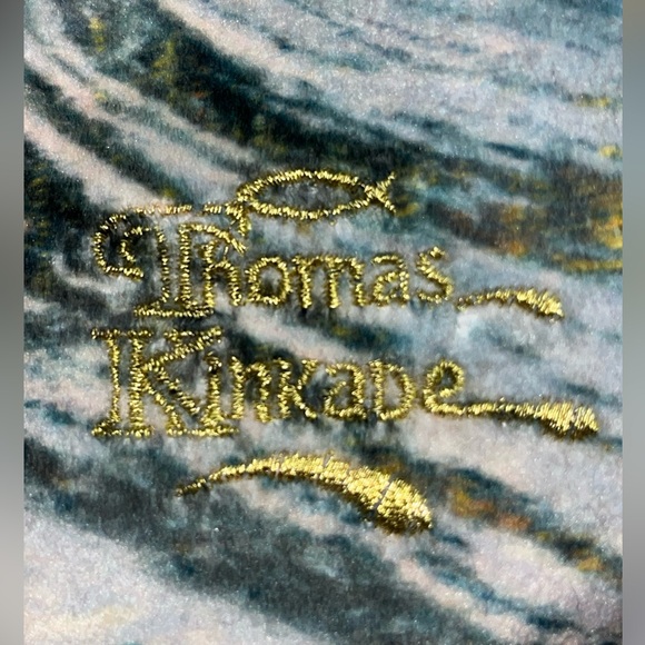 THOMAS KINKADE Village Christmas Fur Stocking Gold Embroidery 15"  Satin lining - Picture 14 of 15